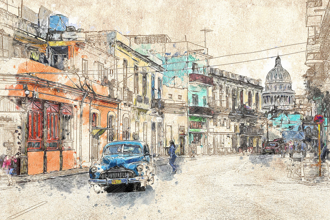 watercolor city street